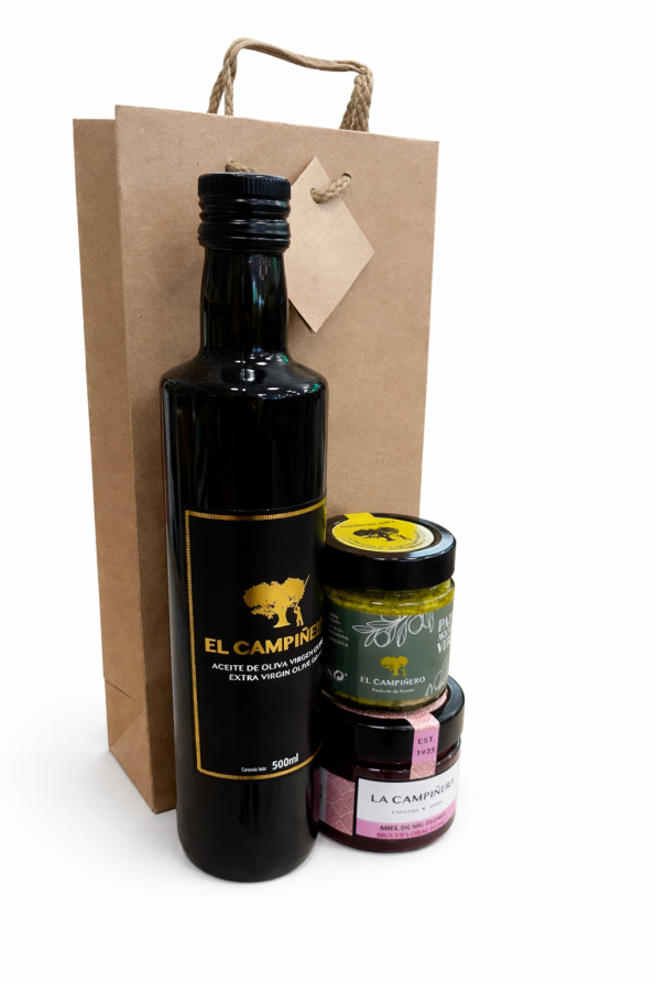 caja sabores de enguera aove de aceite de oliva virgen extra miel y pate de aceitunas