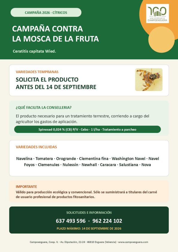 Campaña contra la mosca de la fruta 2026 para variedades tempranas de cítricos