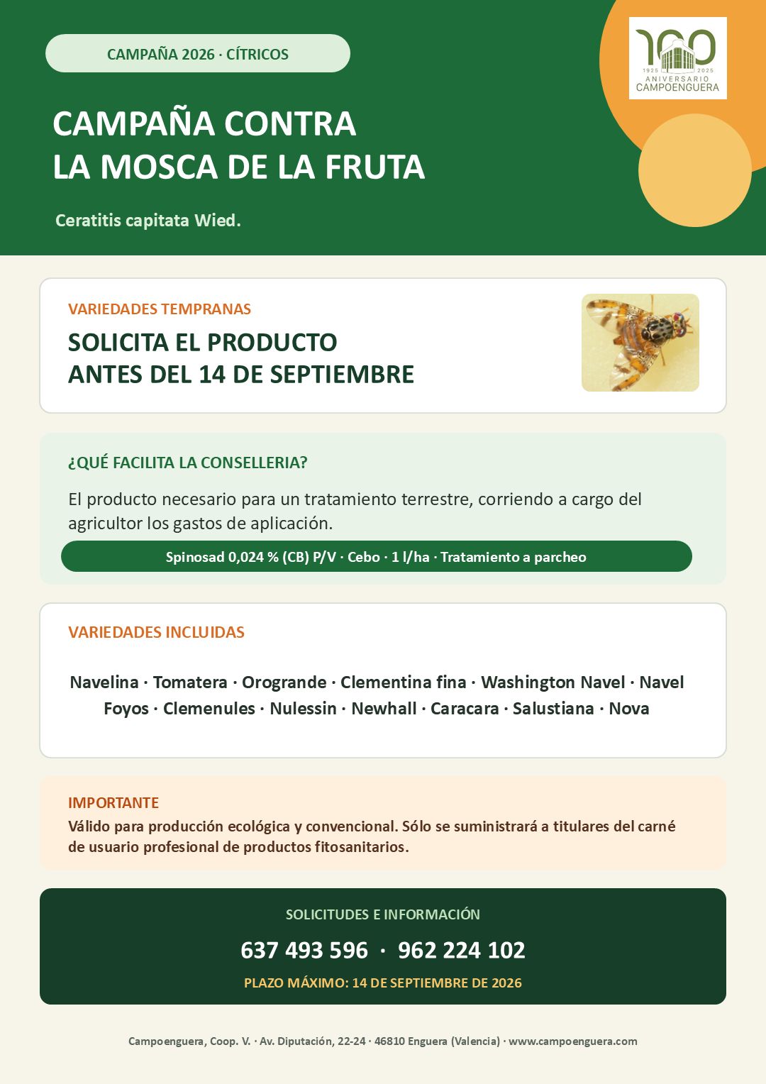 Campaña contra la mosca de la fruta 2026 para variedades tempranas de cítricos
