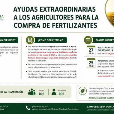 Campoenguera ayuda a los agricultores a tramitar las ayudas extraordinarias para la compra de fertilizantes